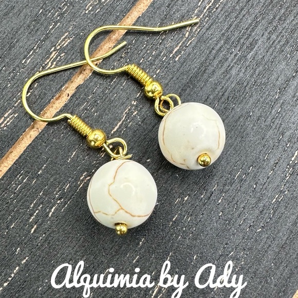 Alquimia Gold Earrings buffalo white turquoise - Picture 1 of 1